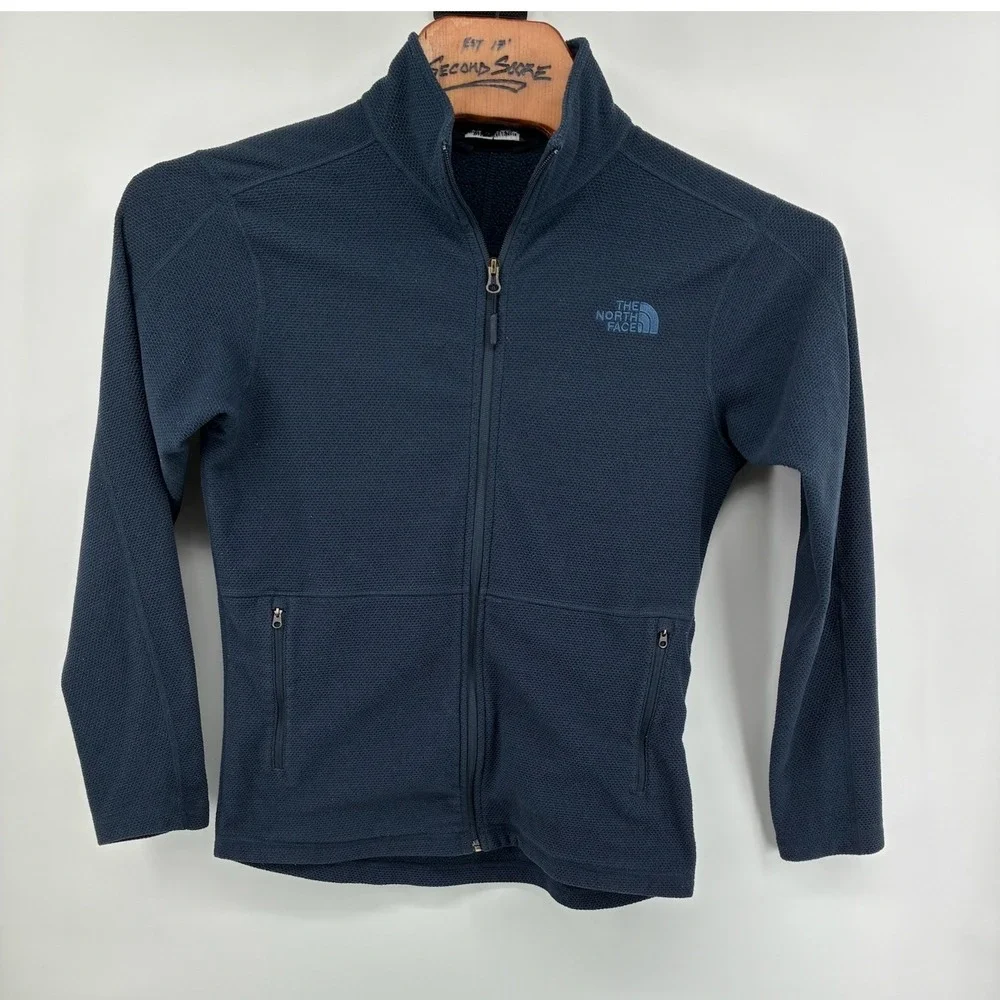 The North Face Mens Full Zip Textured Fleece Jacket Navy Blue Medium M